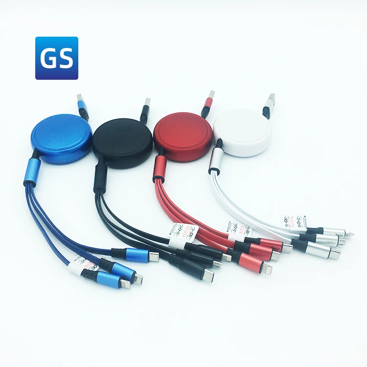 
High Quality Direct Customized Logo Cable Retractable Drawing Pattern 3 In 1 USB Multi-function 5A Super Charging Cable 