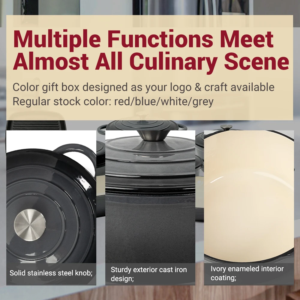 Wholesale High Quality Home Kitchen Custom Cooking Nonstick Enamel Cast Iron Cookware Sets Soup & Stock Pots And Pans Dutch Oven