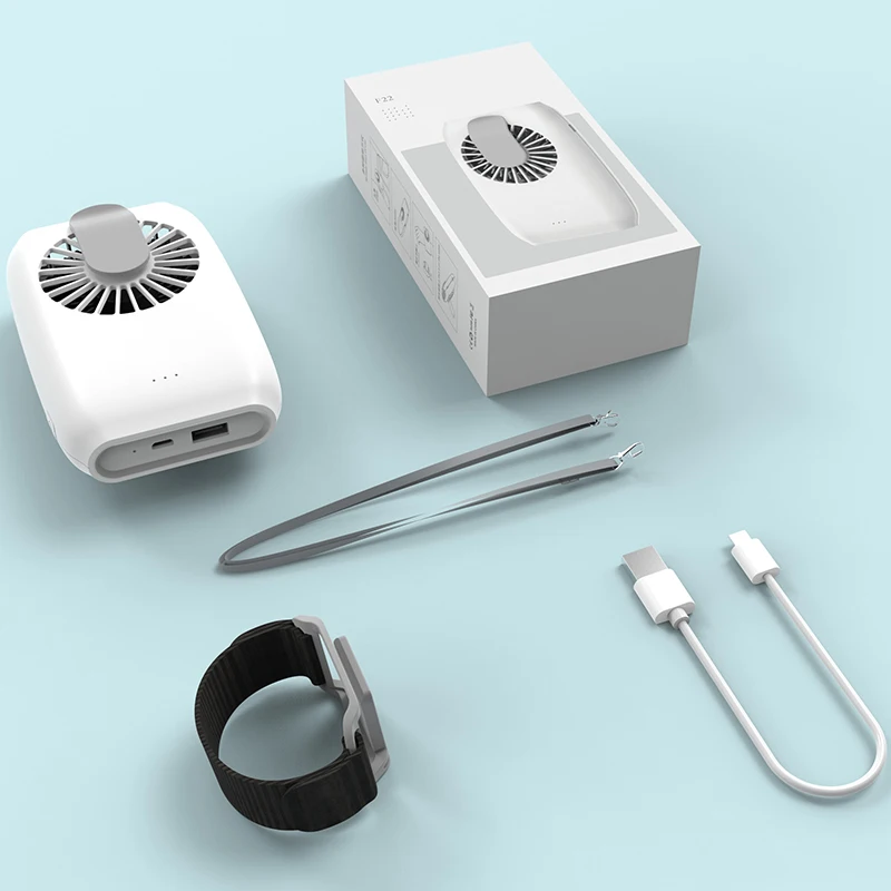 Factory Wholesale 2020 USB Mini Fan 2000mAh Rechargeable Portable Hanging Neck Waist Air Cooler Cooling Fan For Summer