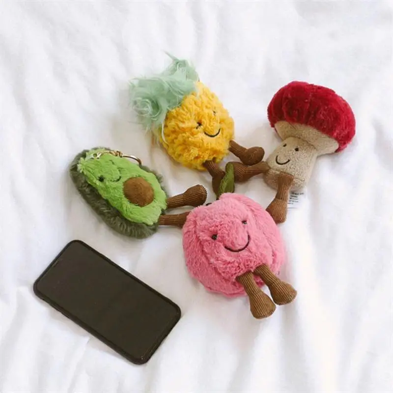 kawaii cartoon Simulation Soft Banana Watermelon Avocado Plush keychains toys Fruits food Stuffed mini plush keychain