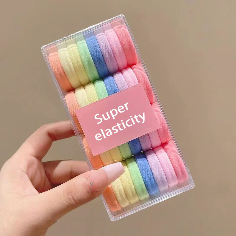 Ms-419 Wholesale Custom Elasticity Nylon Hair Ties Cute Rainbow Color 32pcs/set Hair Rubber Bands Hair String For Women Kids