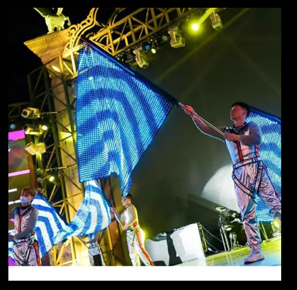 Wireless Control Programmed P20 MM high definition 3D effect size customized led dance stage flag for TV show