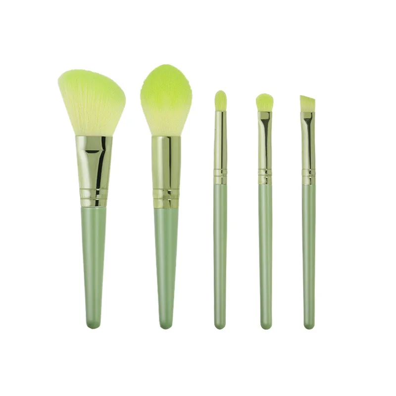 Wholesale Custom logo 5pcs Mini Travel Portable Make up Brush Makeup Brushes Mini Green Makeup Brush Set