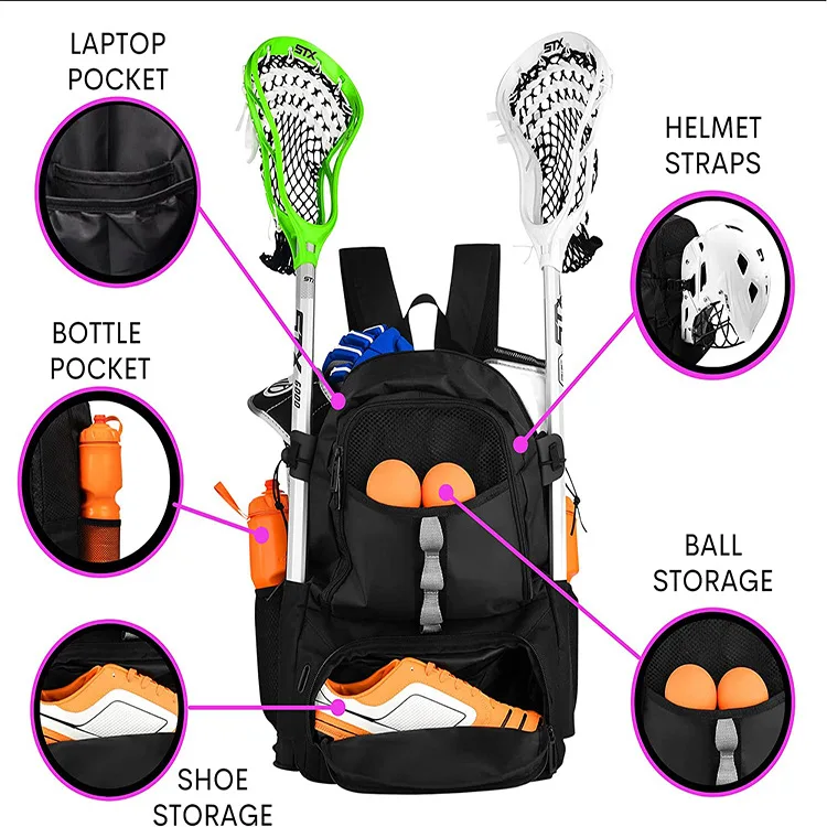Field Hockey Equipment Shoes Compartment Travel Double Lacrosse Hockey Bag Backpack