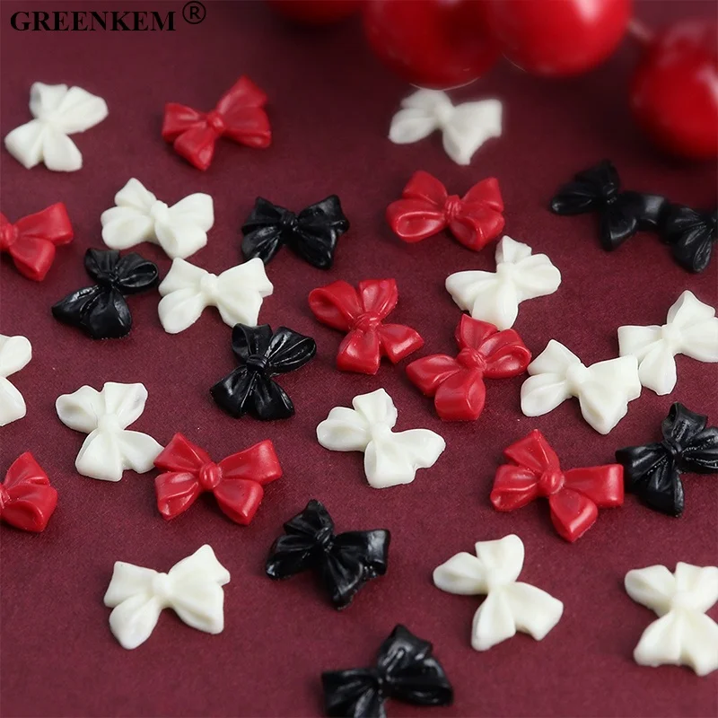 50pcs bag New Mix color Nail Bow Charms Flower Bear Bow Nail Decorations Accessories Beautiful Girl Bow Tie Nail Art Charms