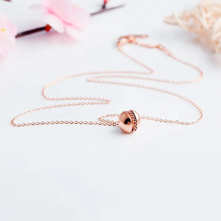 Stainless Steel Custom Fashion 18k Rose Gold Plated Small Ball Charm Sets Pendant European Style Womens Fine Necklace Jewelry
