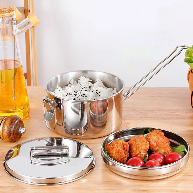 Baming 12cm/14cm/16cm 304 Stainless Steel Tiffin Box 2 Layer Food Carrier Lunch Box for Office Outdoor Camping