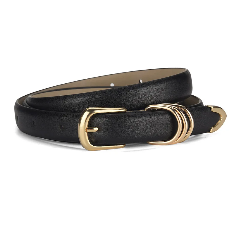 Wholesale  Skinny Belt for Dress Jeans Thin Leather Waist Belt with Gold Buckle For Women