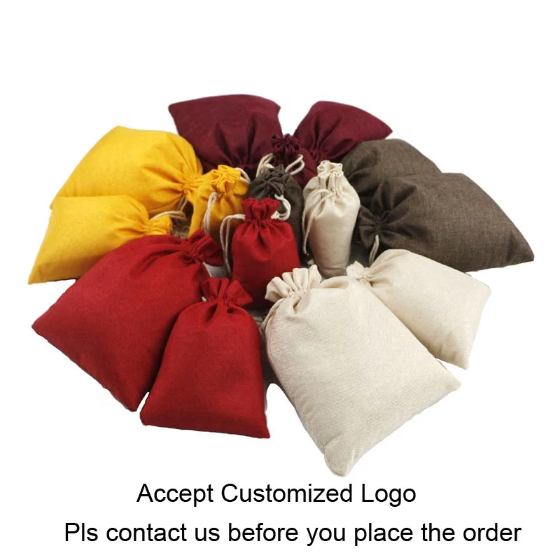 Multi-colors Reusable Jewelry Small Jute Burlap Pouch Drawstring Linen Bag