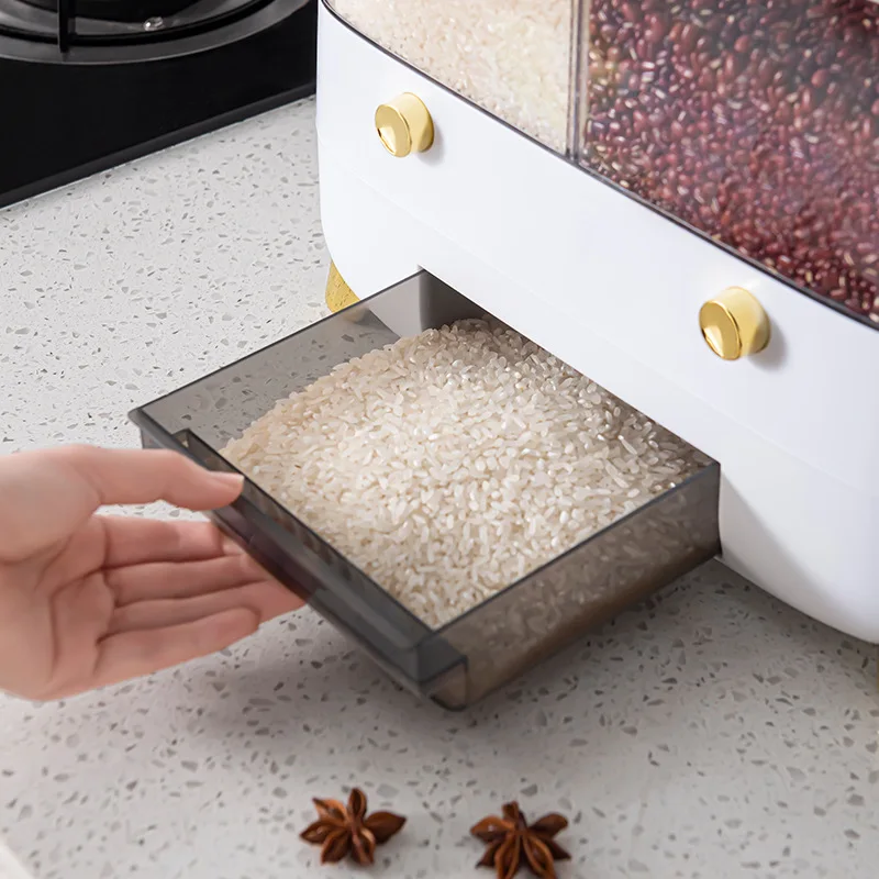 Wall Mounted 6 Grid Cereal Dispenser Dry Food Dispenser  Rice Dispenser Kitchen Storage With Measuring Cup