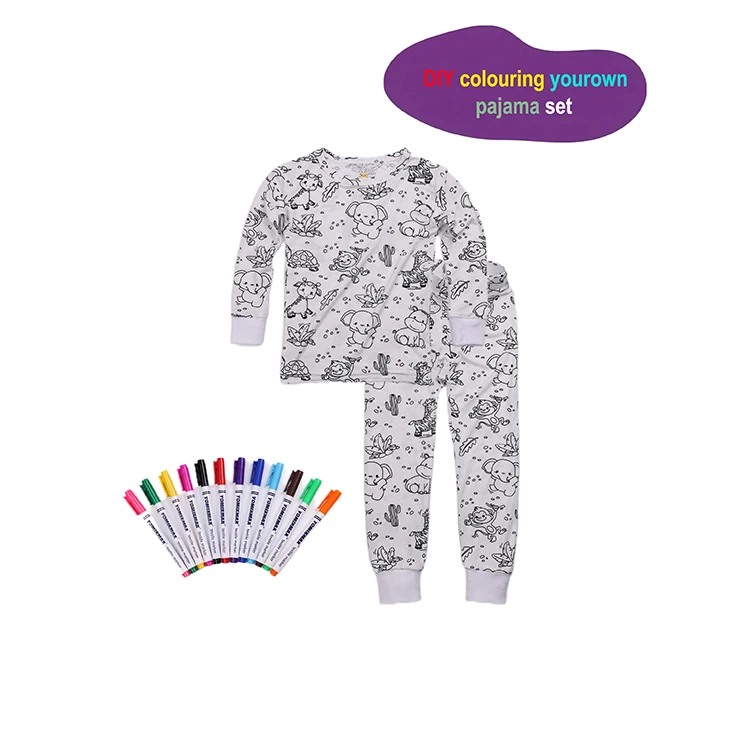 DIY coloring Kids Pajamas long sleeves 3T Sleepwear Set Bamboo Viscose Girl Boy Unisex Children Painting Drawing Pajamas