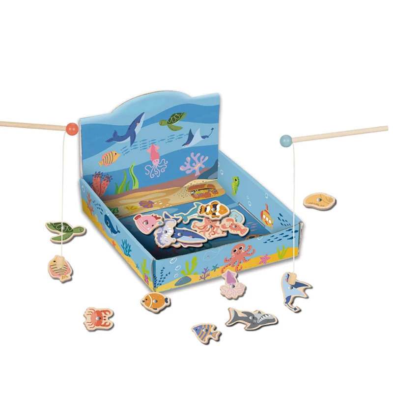 Early Education Montessori Wooden Fishing Game Baby Enlightenment Marine Animal Cognition Fishing Toys