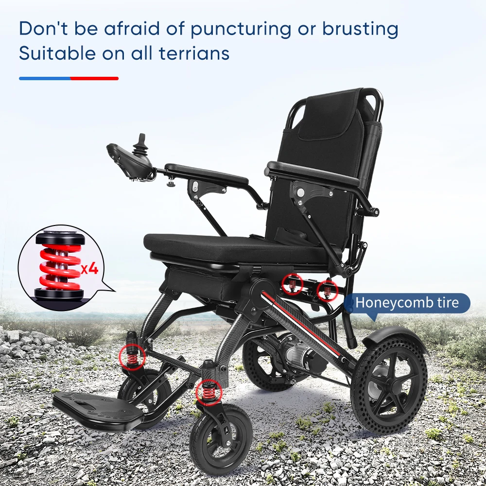 All Terrain Lightweight Folding Power Wheelchair Electric Brushless Aluminum Portable Foldable Electric Wheelchair for Disabled