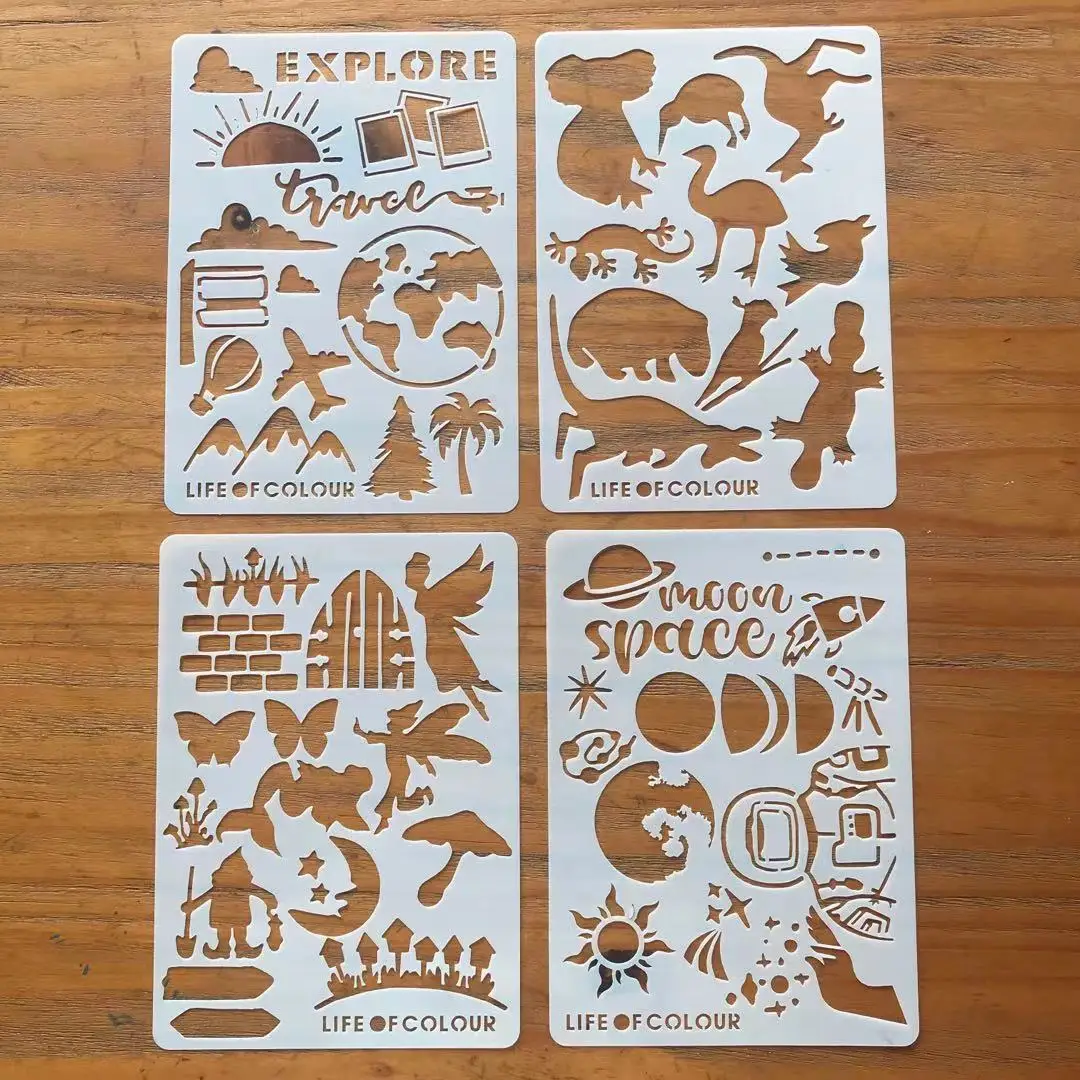 Plastic Custom Shape Art Painting Template diary Journal Stencil Square Christmas Drawing Stencils