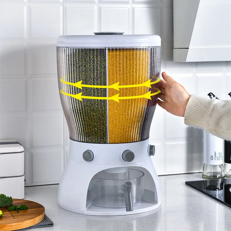 Household 4 Grid Large Cereal Dry Food Storage Box Rice Storage Container Dispenser Grain Storage Bin With Lid And Measuring Cup