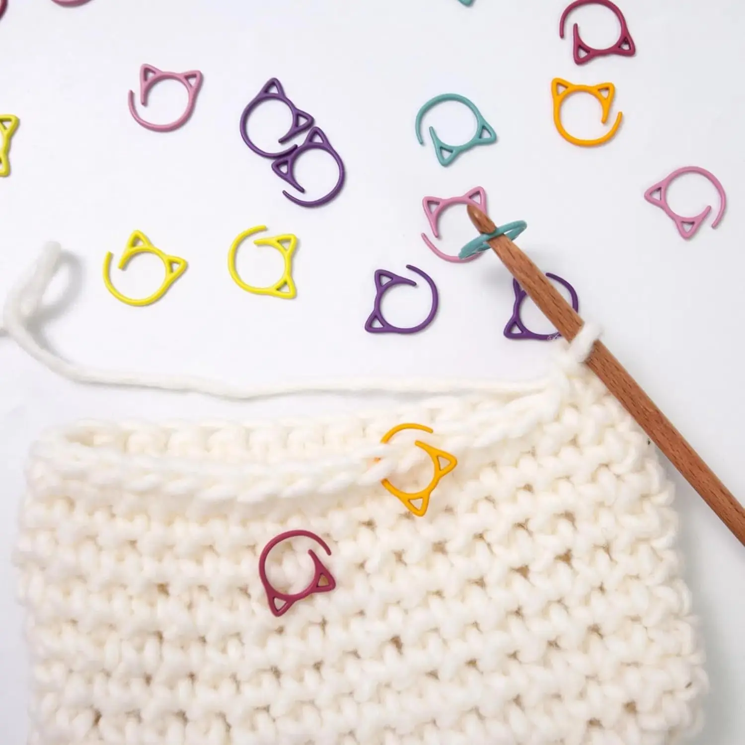 Metal Cats Shaped Crochet Knitting Stitch Markers Ring Locking Stitching Markers Rings for Crocheting Knitting Weaving Project
