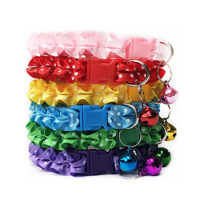 High Quality Lace Cute Dots Airtag Ring Braided Small Dog Collar Cat Neck Collars with Bell