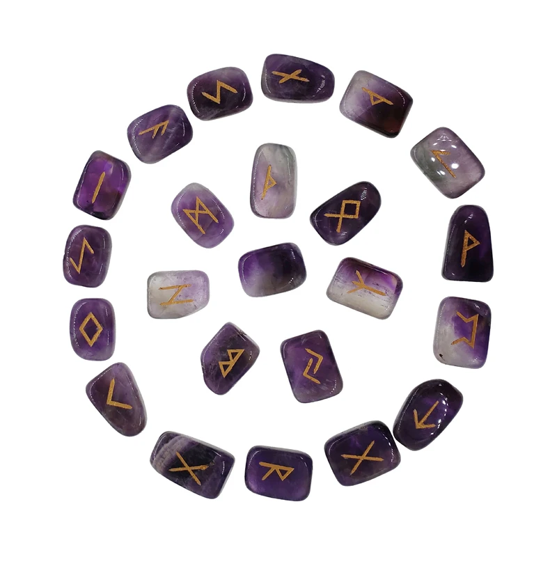 natural amethyst engraved stones custom symbol chakra runes stones