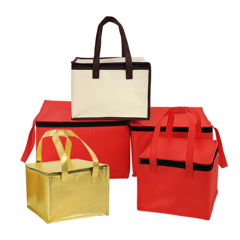 Custom printed insulated non woven tote thermal food delivery bag Reusable cooler lunch bag