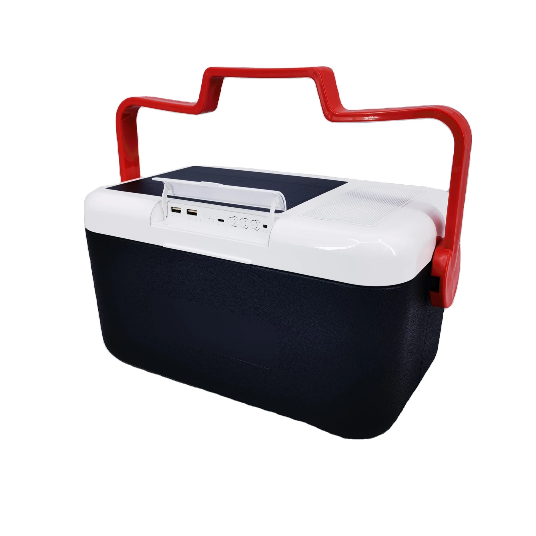 TR-portable 9L solar panels cooler with bluetooth speaker and USB cell phone charging ports,hielera solar