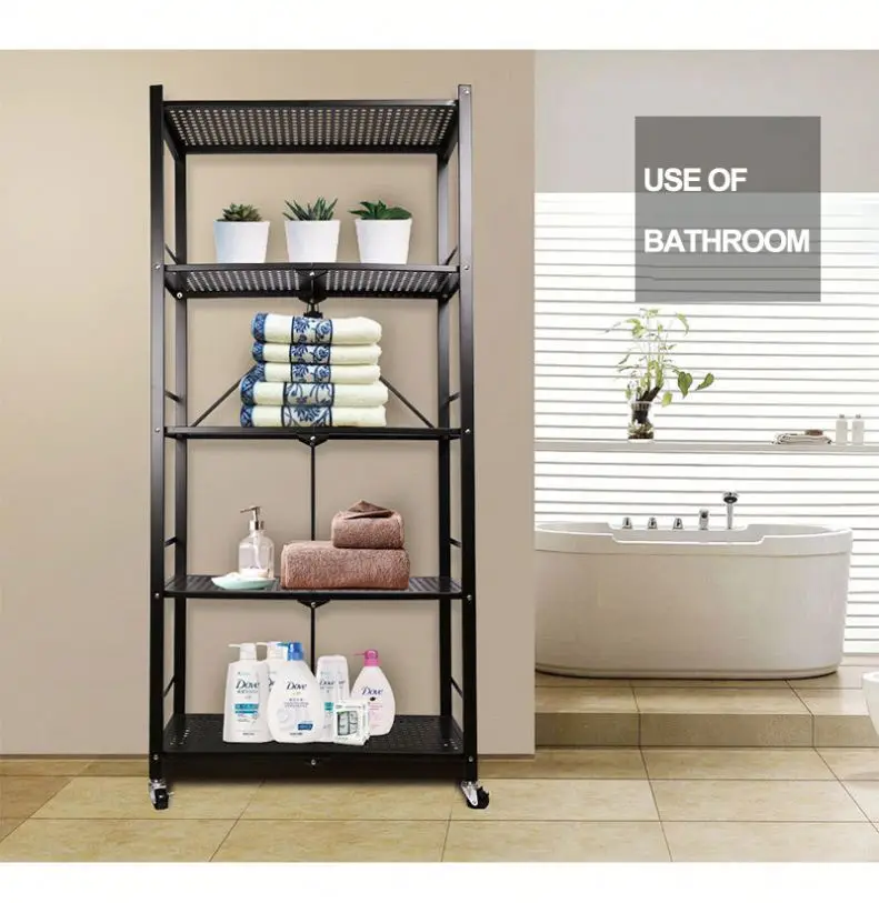 
Custom-sized supermarket store stainless steel folding storage rack kitchen dish rack multipurpose metal black shelf 