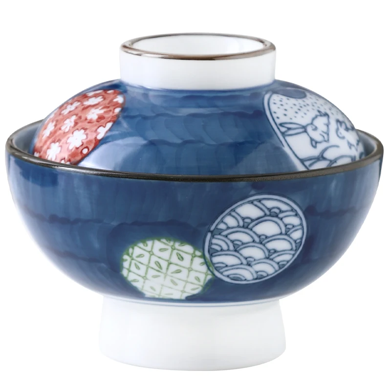 Japanese ceramic mushi bowl chinese style porcelain hand painted soup bowls with lids
