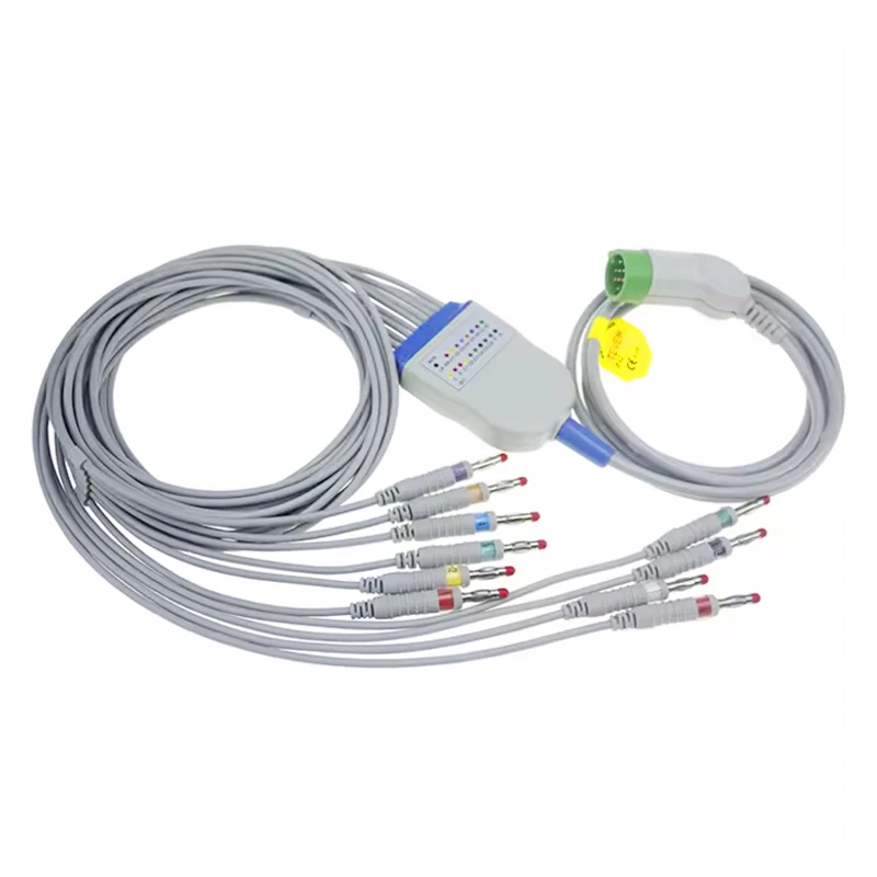 wholesale custom 10 lead Round 12pin ECG Ekg electrode Adapter ecg cable Medical TPU ecg cable