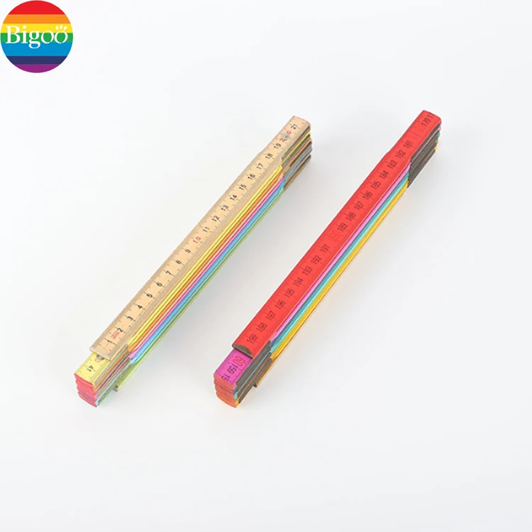Colorful 2 meters 10 folds wooden folding scale ruler with customized logo for promotion