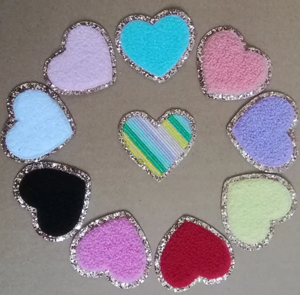 Embroidered letters with gold glitter background in variety chenille colors for bags and clothes