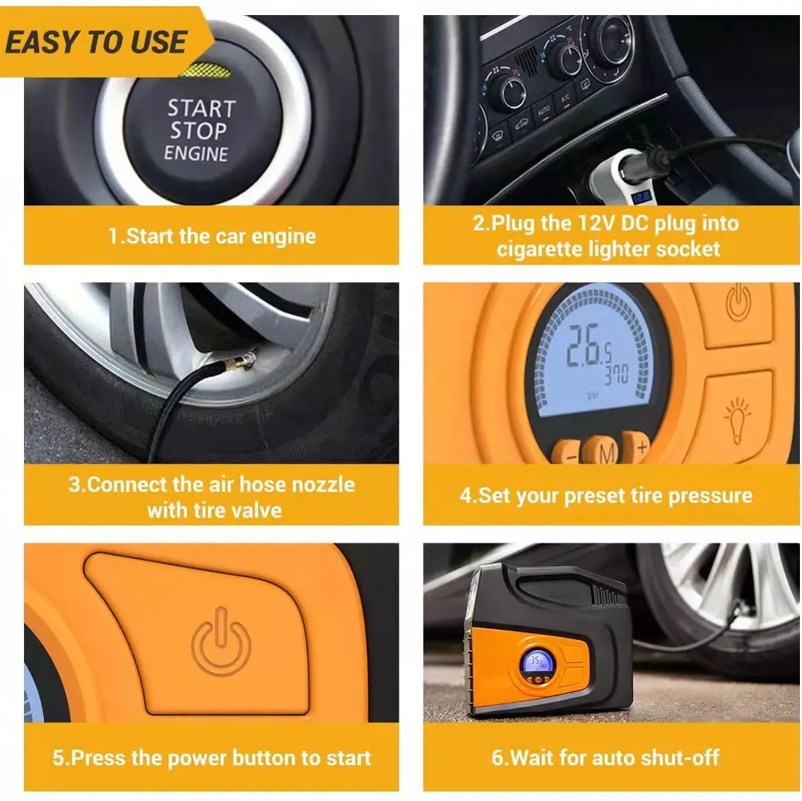 Digital Auto Pump Portable Air Compressor US Inventory Ready Tire Inflator