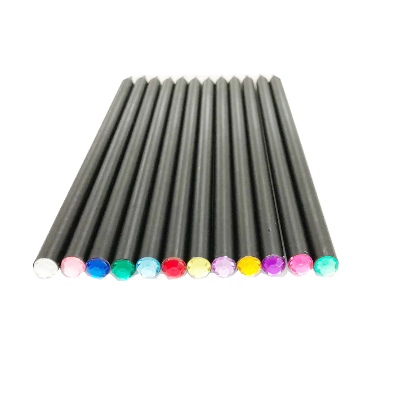 Customization Black Wood Pencil With Acrylic Diamond Topper HB Black Wood Pencil