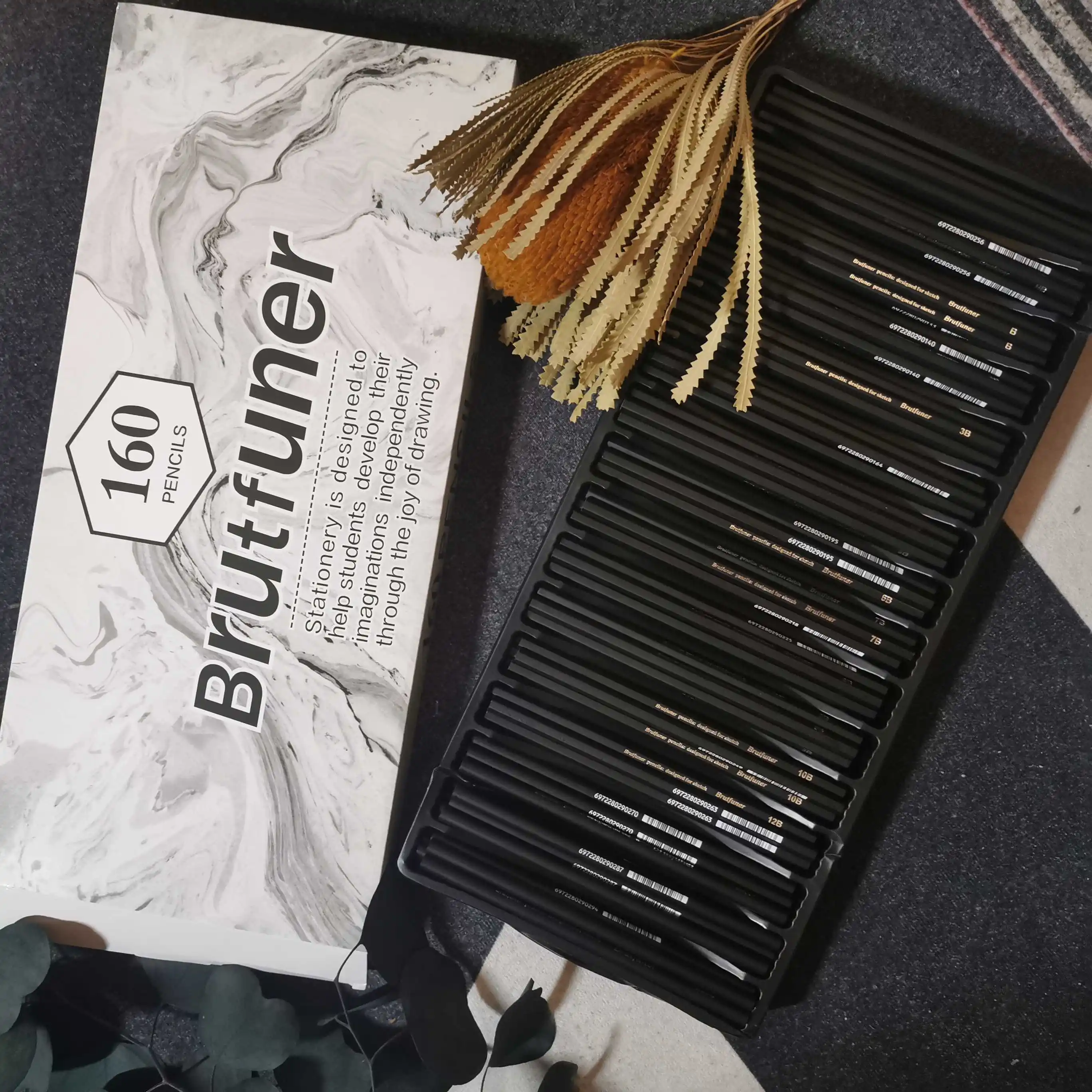 160 pcs Professional Sketch Pencil 2H HB B 2B 3B 4B 5B 6B 7B 8B 9B 10B 12B Charcoal Soft Medium Hard Brutfuner Pencils Set