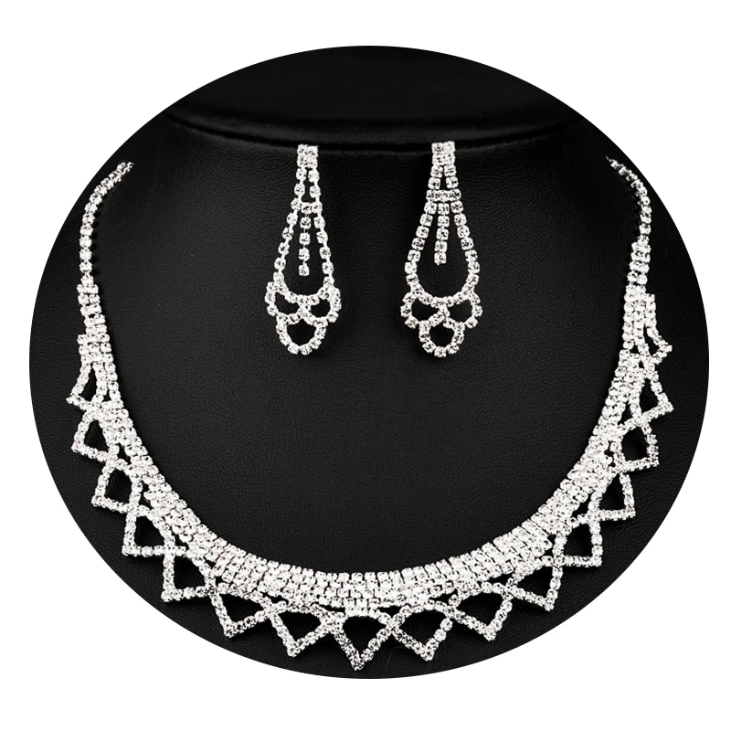
High Quality Rhinestone Lace Statement Necklace Geometric Dangle Drop Earrings Charm Gold Plated Jewelry for Women Girls 