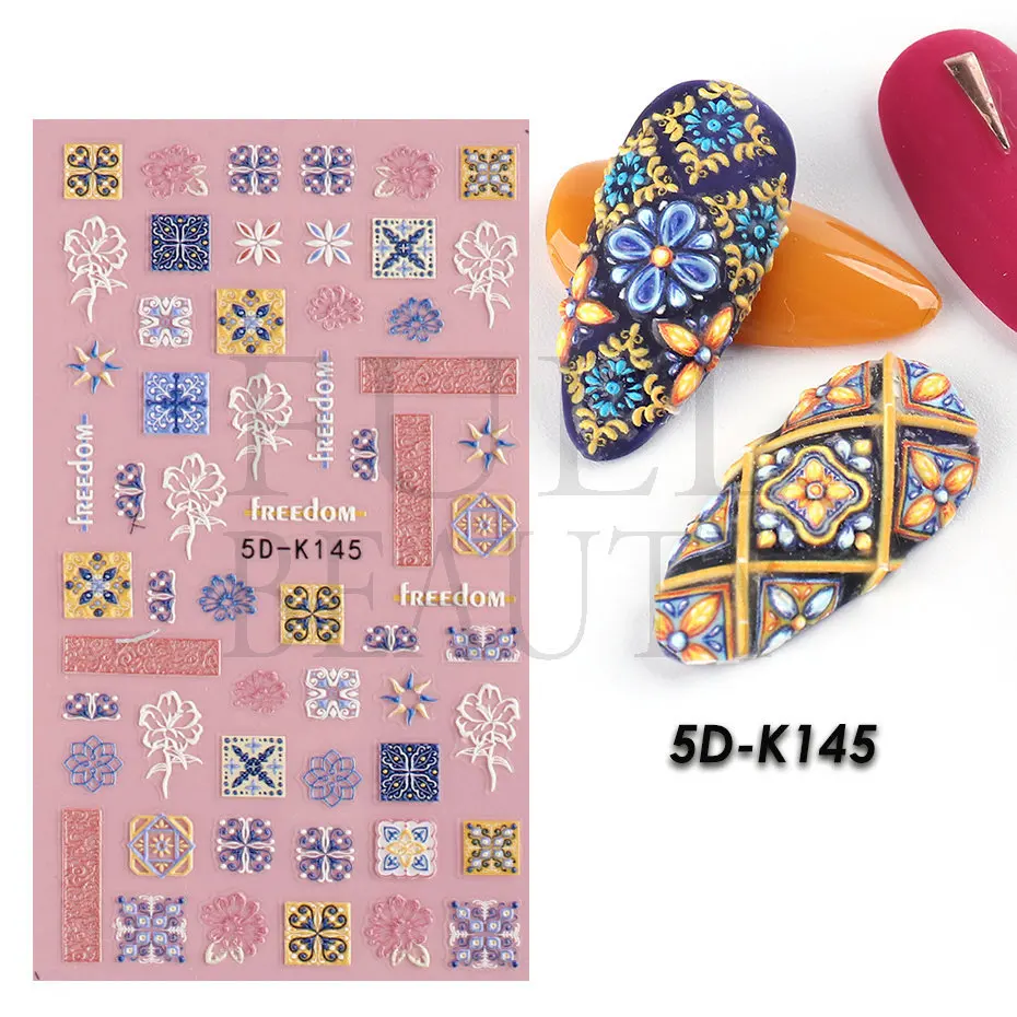 5D-K 001-100 New 5D embossed Nail Sticker relief nail art decal