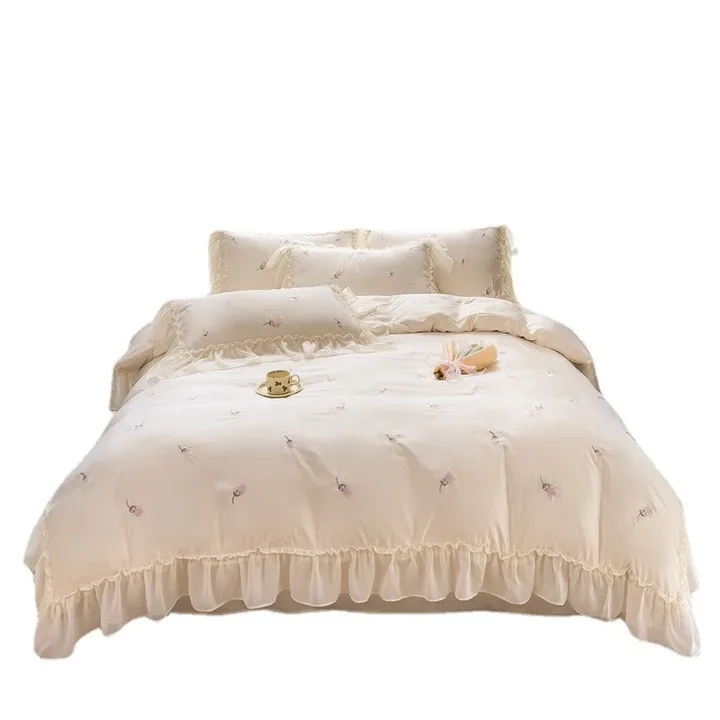 Комплект простыней для принцесс, белая роскошная кружевная простыня и наволочка, 4 в 1 комплект, устойчивый к морщинам, устойчивый к выцветанию