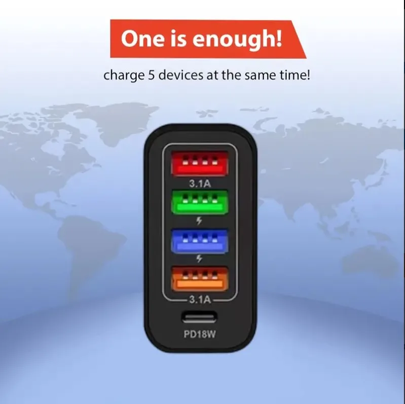 PD 48W Fast Charging For All Phone Quick Charging Multi-Ports Charging Head PD+4USB Ports Adapter