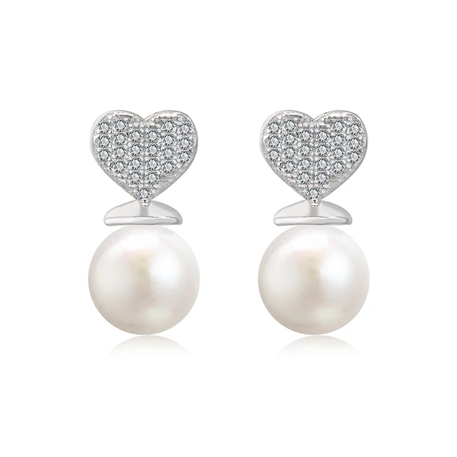 White gold color natural freshwater 925 sterling silver pearl earrings