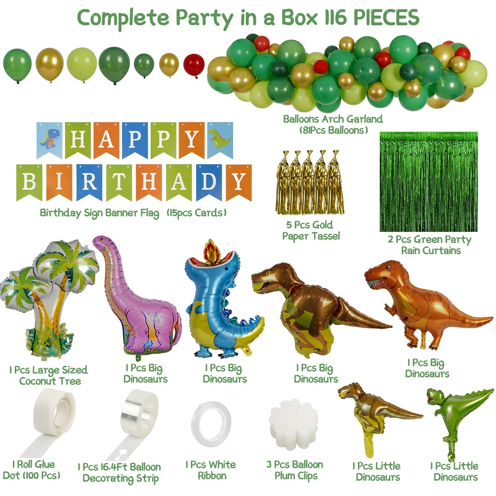 Ourwarm Jungle Dinosaur Animal Tassel Latex Foil Happy Birthday Banner Set Decorations Party Balloons
