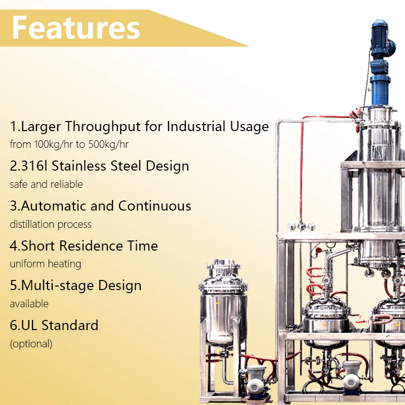 Short-range Stainless Steel Rolled Wiped Film Continuous Short Path Molecular Distillation System Equipment Apparatus