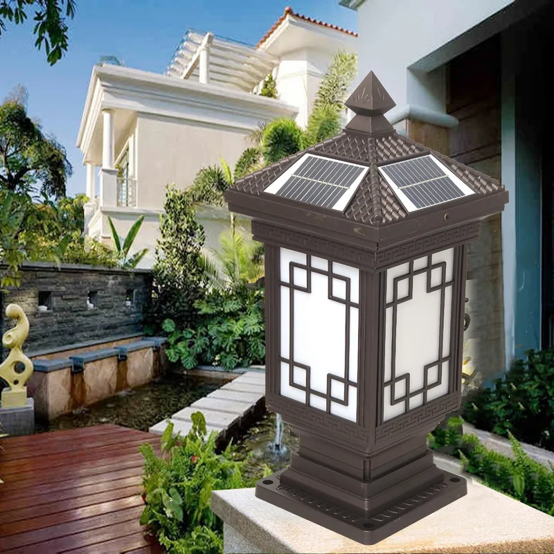 New chinese style stigma solar lights waterproof door post outdoor wall light villa gate garden pillar post door pier wall lamp