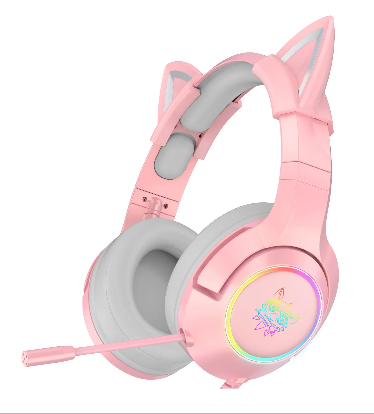 2021 Onikuma K9 7.1 Wired RGB Pink Cat Ear Gaming Headset Headphones with Microphones for PS4 Gamer