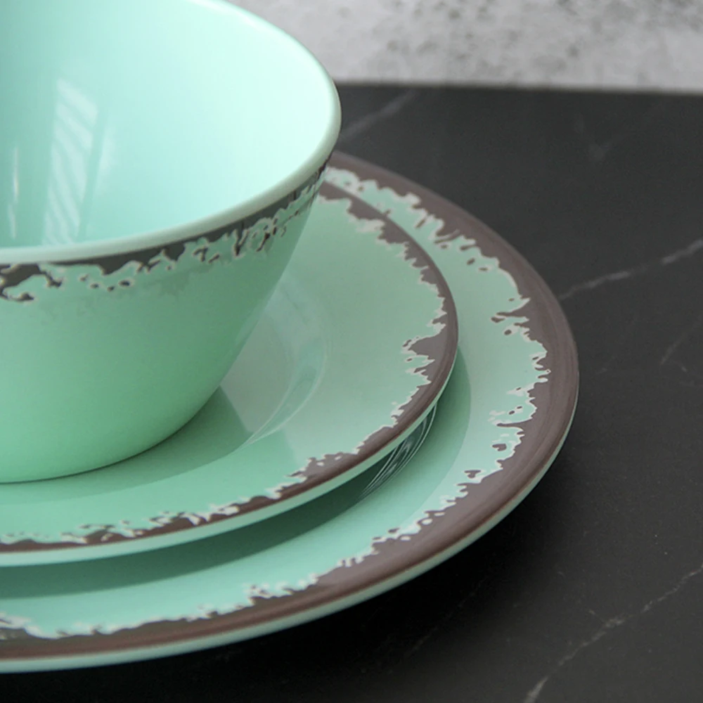 High Quality Different Color Support Custom Melamine Dinnerware Sets Melamine Dinner Set teal Melamine Tableware
