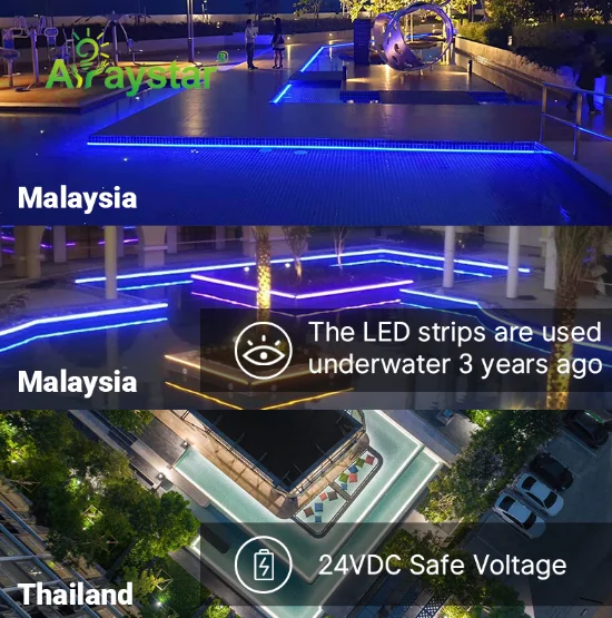 IP68 waterproof PVC housing 5050 RGB LED strip light 24V underwater LED neon flex strip for pool lighting and fountain lighting