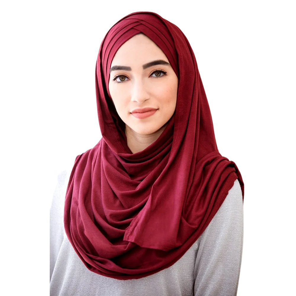 Fashion women double cross front instant jersey scarf Wrap hijab ready to wear muslim accessories for women hijab jersey