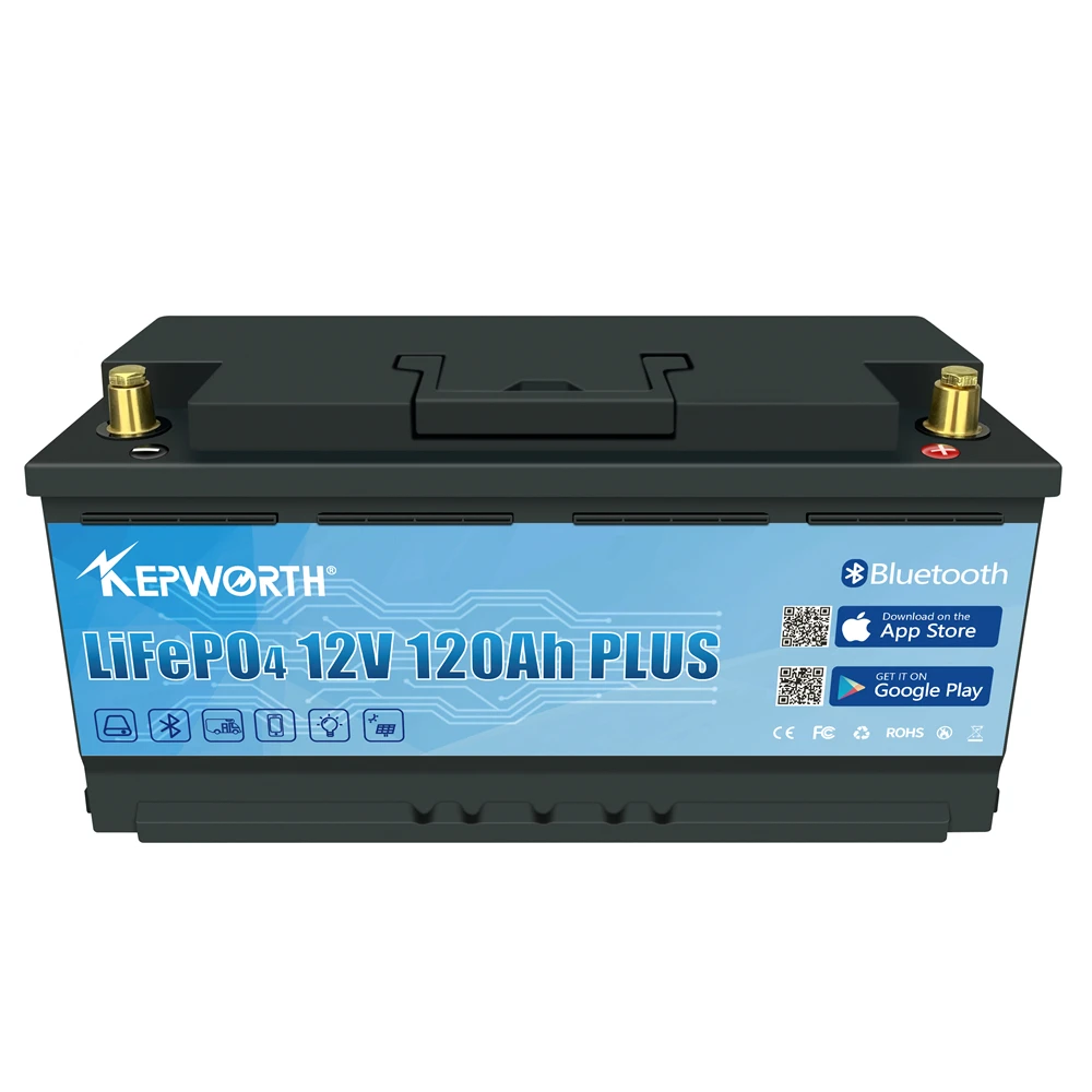 Eu Stock Waterproof Grade A 12V 100Ah 120Ah Bt LiFePo4 Battery Pack With Bms For Inverter Boat Motor With 10A Charger