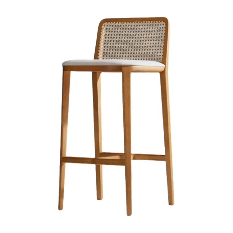 Commercial furniture chair upholstered modern and backrest cane wood bar chair