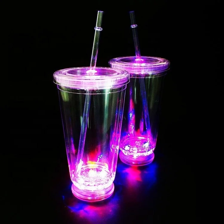 Cheap Price Reusable Double Wall 16oz Led Plastic Tumbler Glow Cups Plastic Night Club Sensing Led Glass for Bar