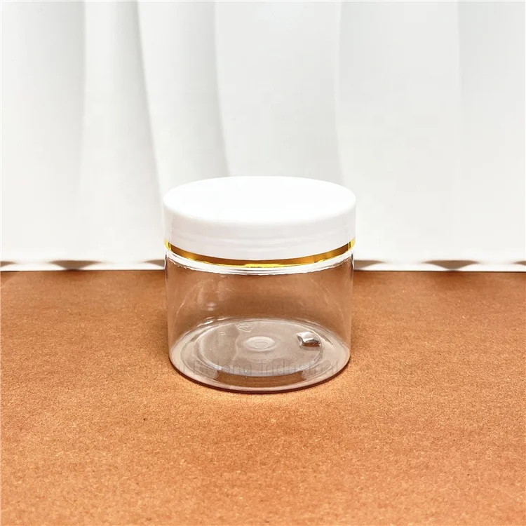 IBELONG 50ml 100ml 4 OZ 150ml 8oz 250ml 500ml Empty Clear PET Plastic Jars for Food Packaging with White Lid with Gold Rim
