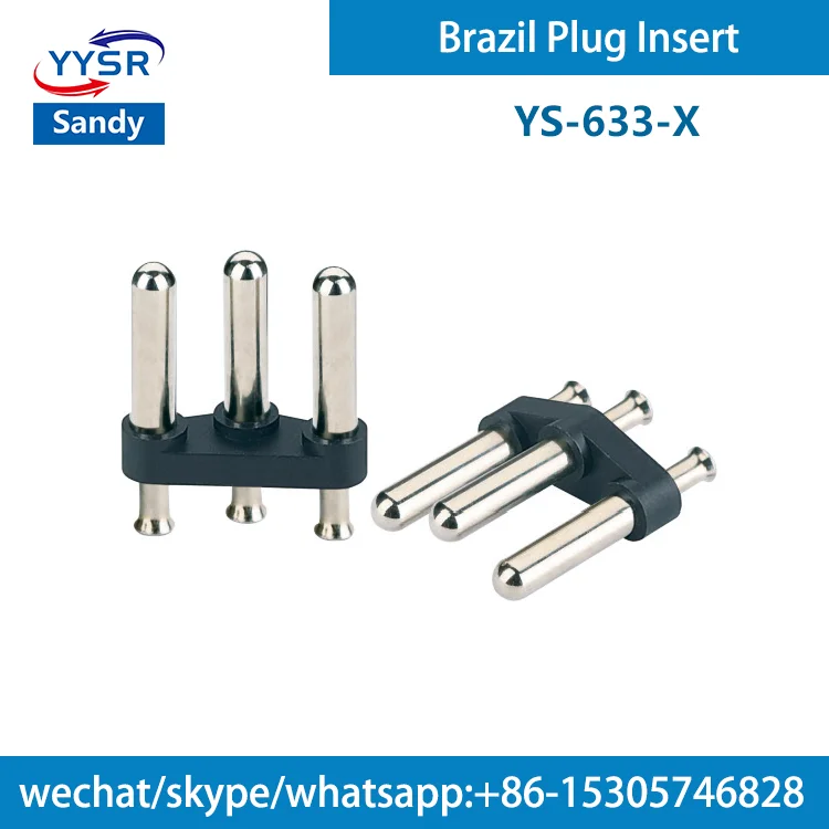 brazil plug insert(YS-631-X NBR 4.8MM 10A/20A 3-pin,3-pole,3-prong Semi-insulated) for plugs vde