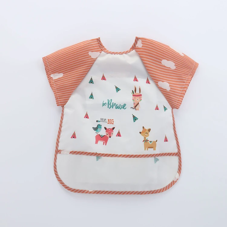 Customized Polyester Baby Feeding Bib Baby clothes Safety Colorful Short sleeves Apron Unisex Baby Bibs Waterproof